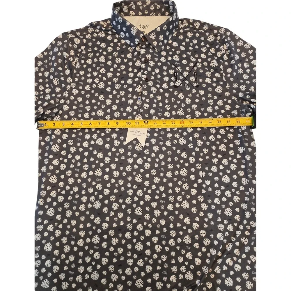 1764 Mens Ivories Golf‎ Polo Shirt XL Lava Grey Dice Print Short Sleeve